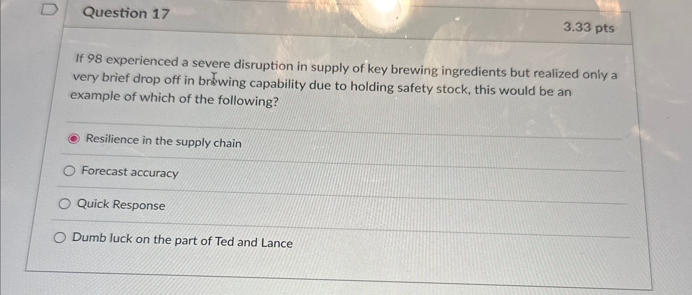  Question 17 3.33pts If 98 experienced a severe disruption in supply