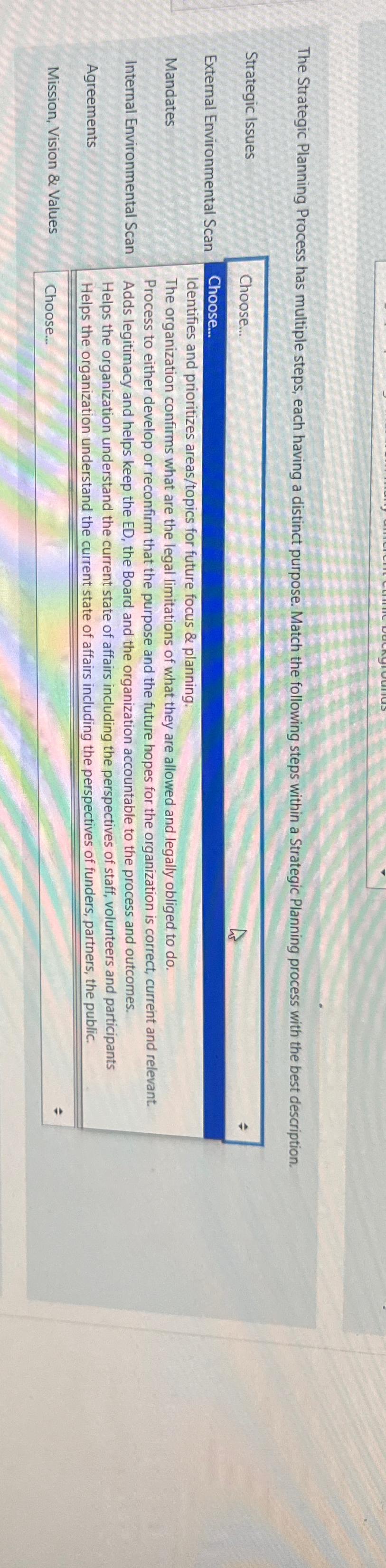  The Strategic Planning Process has multiple steps, each having a distinct