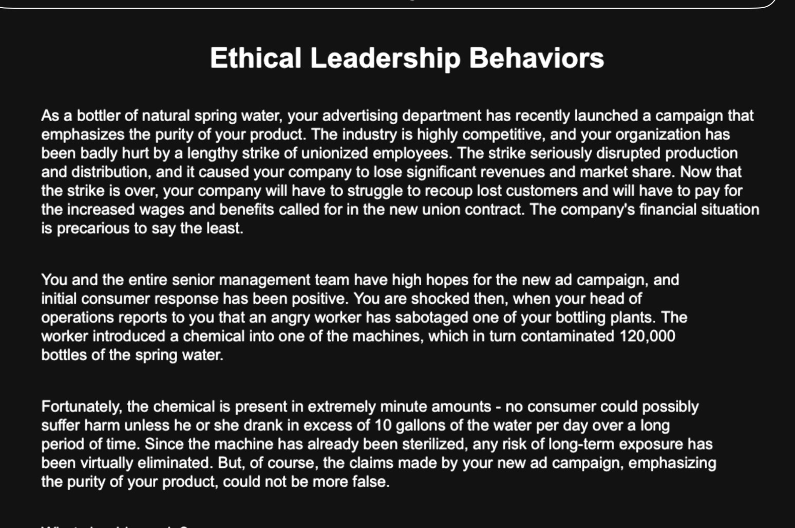 please help me Questions: Your textbook lists 5 ethical leadership behaviors. Please