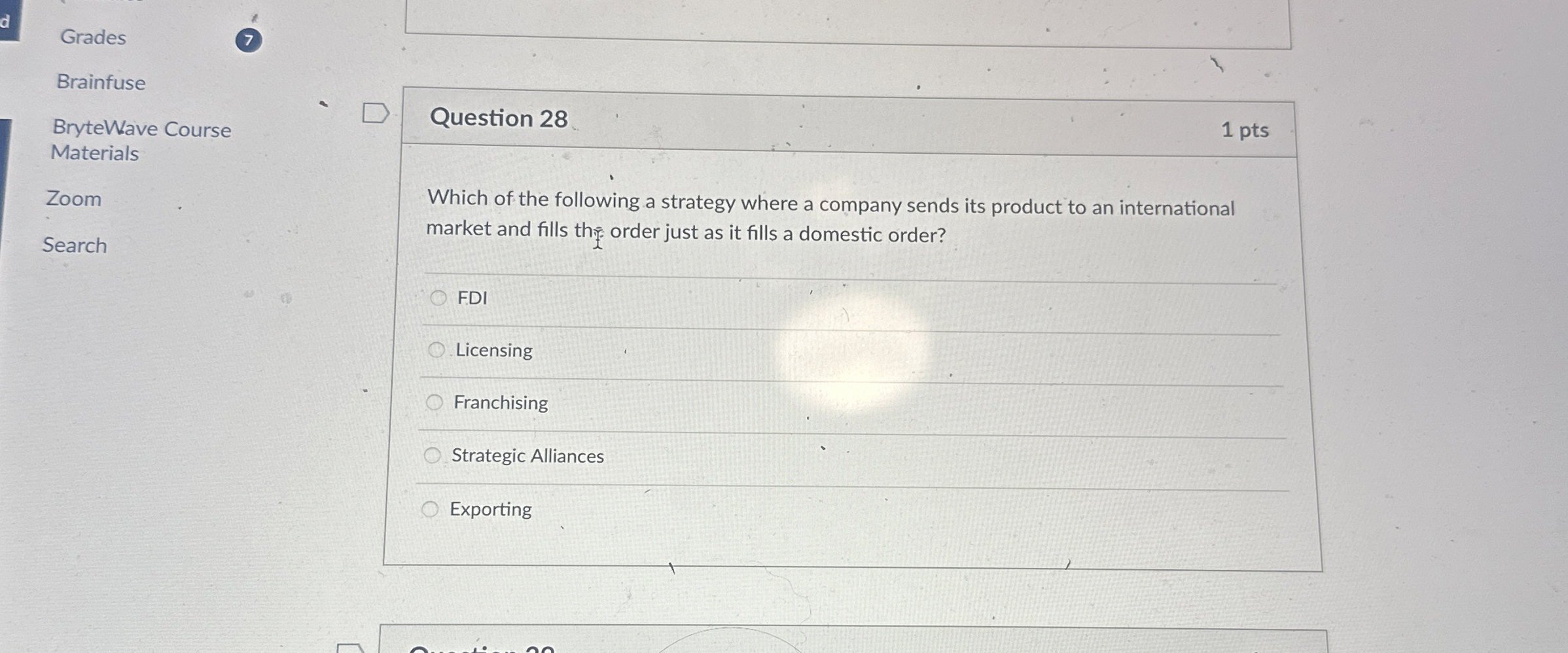  d Grades Brainfuse BryteWave Course Materials Zoom Search Question 28 1