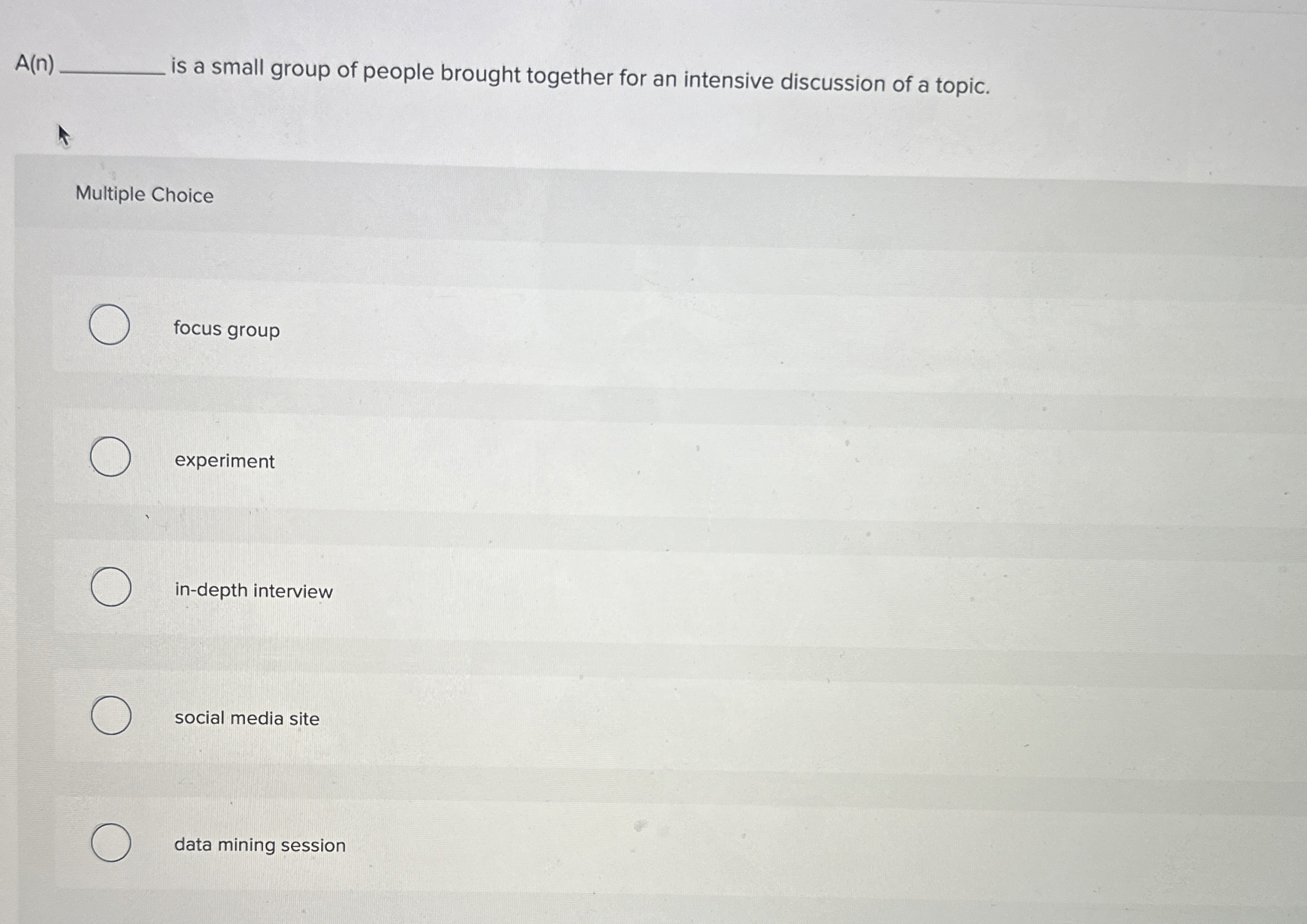  A(n)q, is a small group of people brought together for an