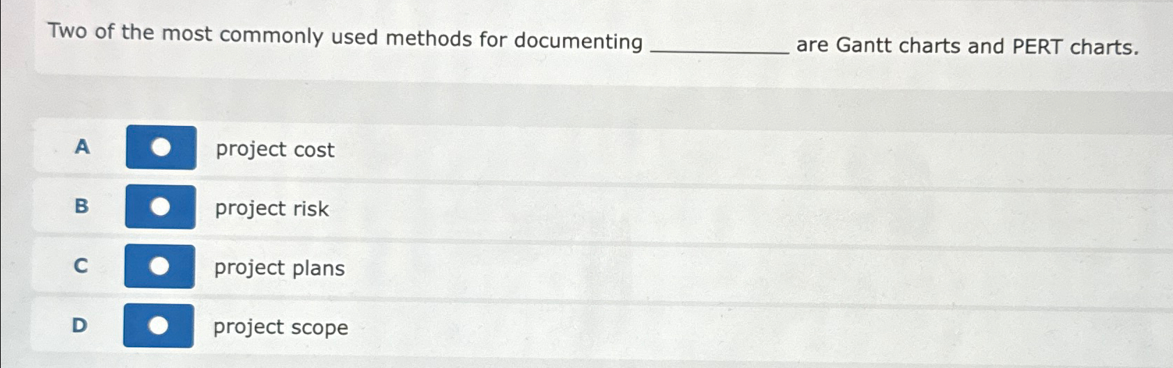  Two of the most commonly used methods for documenting are Gantt