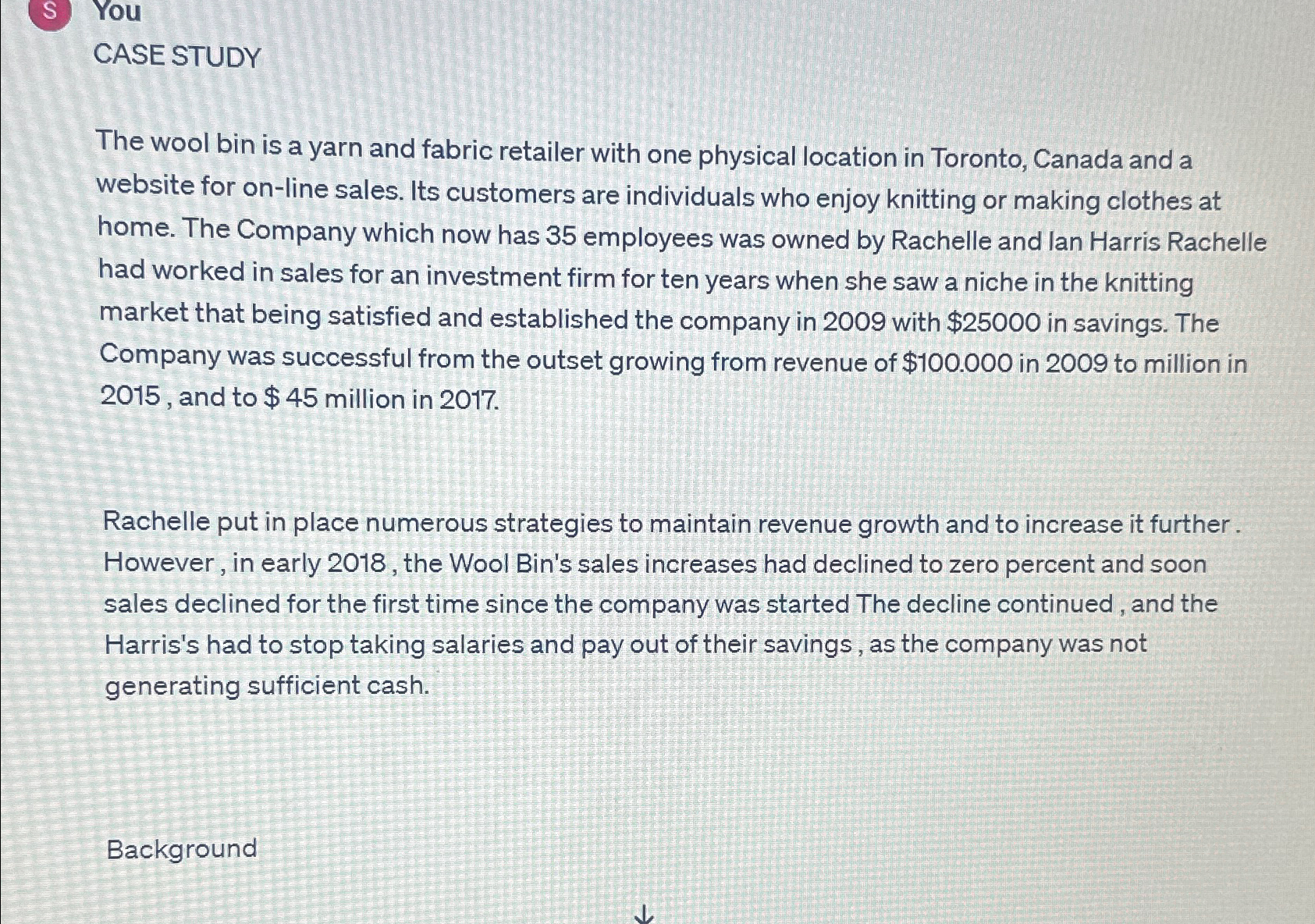  You CASE STUDY The wool bin is a yarn and fabric