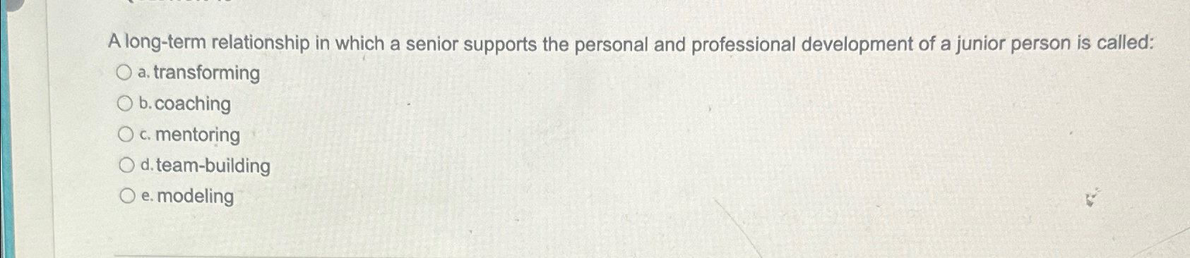  A long-term relationship in which a senior supports the personal and