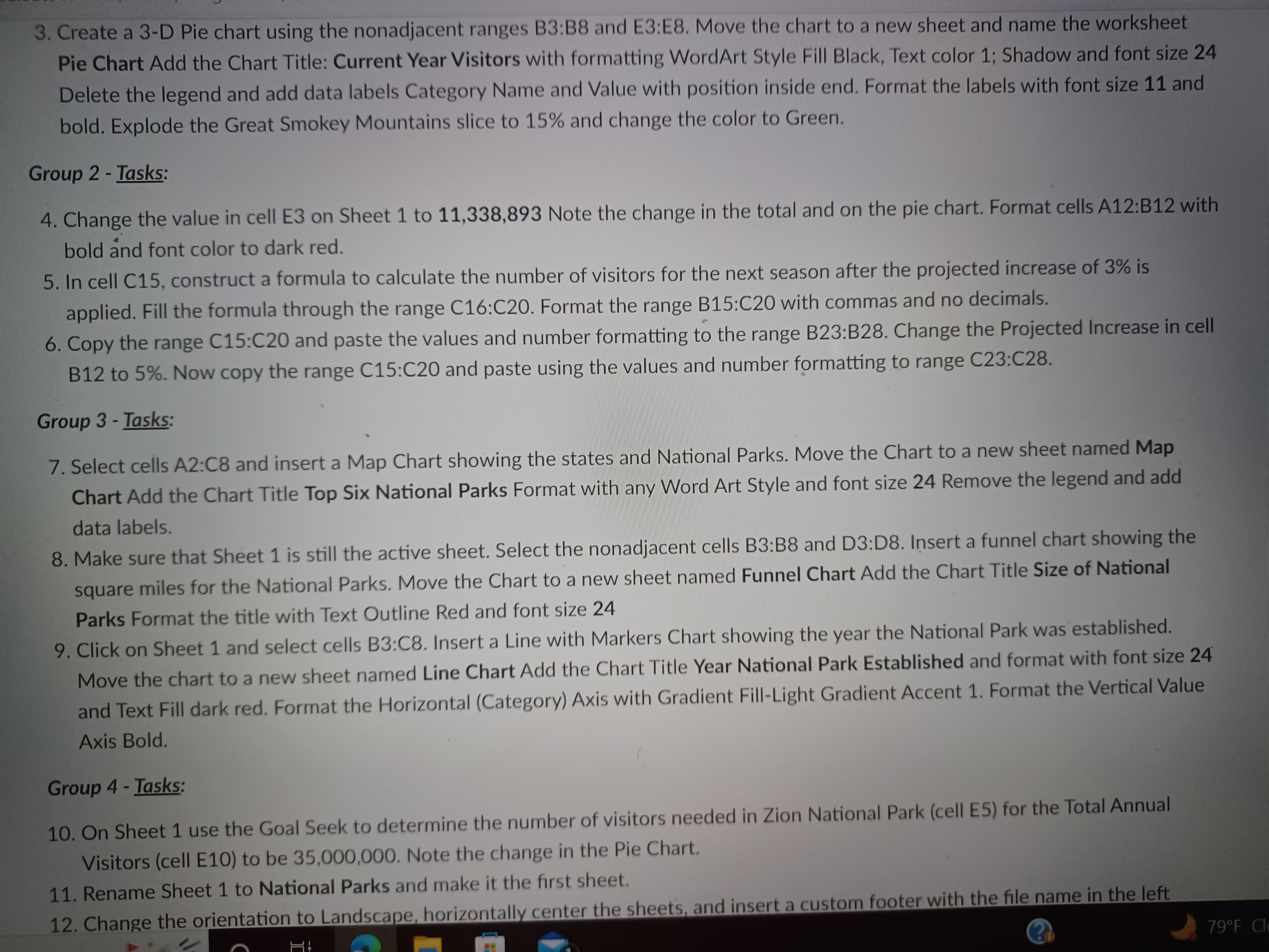 present visual information about the top six most visited national parks. The