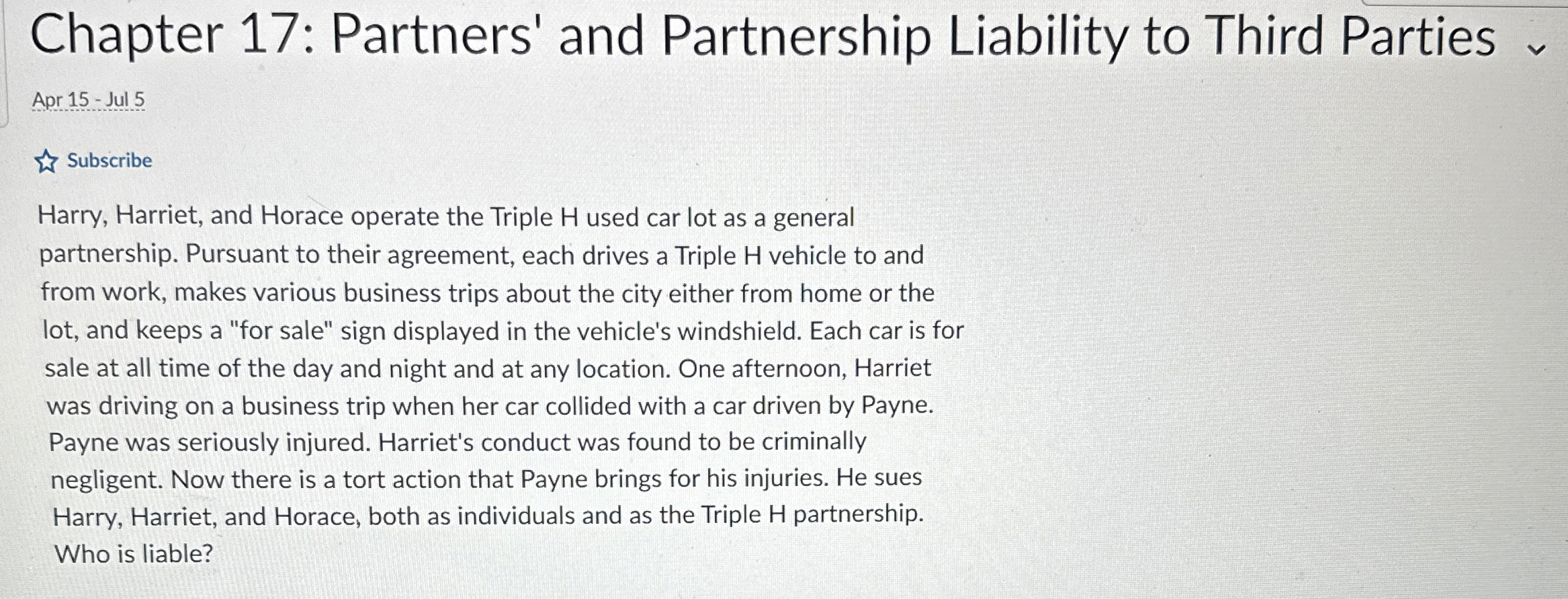  Chapter 17: Partners' and Partnership Liability to Third Parties Apr 15-