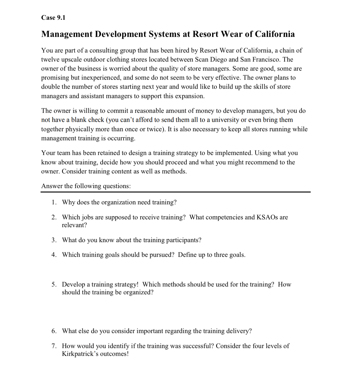  Case 9.1 Management Development Systems at Resort Wear of California You