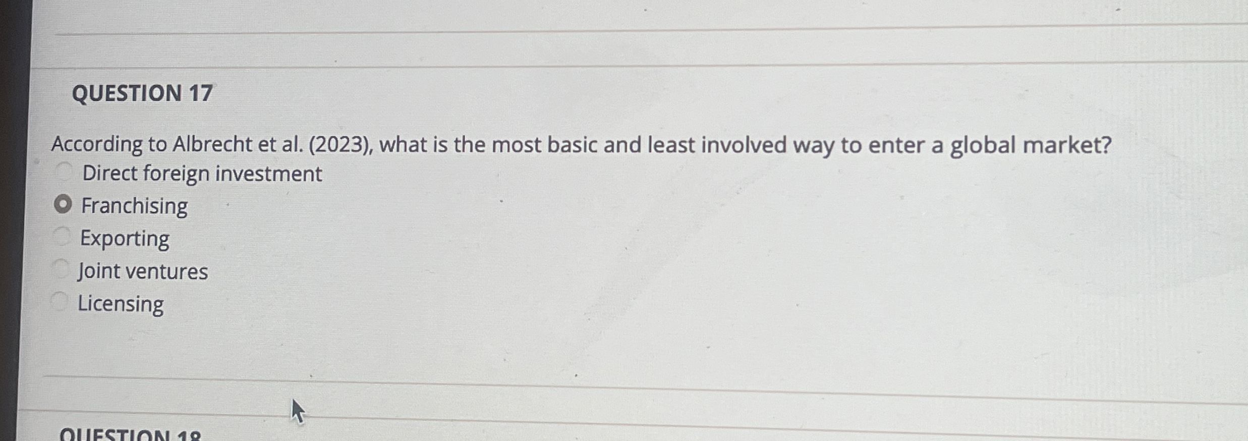  QUESTION 17 According to Albrecht et al.(2023), what is the most