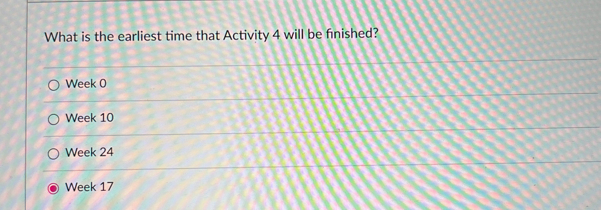  What is the earliest time that Activity 4 will be finished?