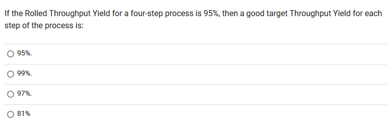  If the Rolled Throughput Yield for a four-step process is 95%,