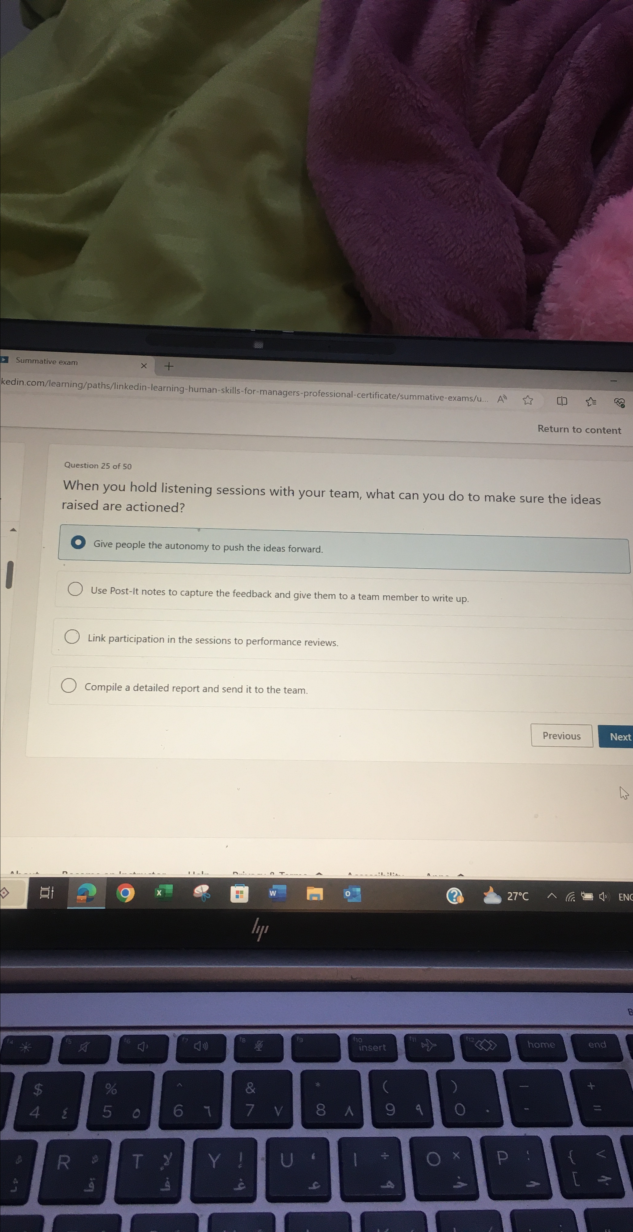  Summative exam kedin.com/learning/paths/linkedin-learning-human-skills-for-managers-professional-certificate/summative-exams/u. Return to content Question 25 of 50 When