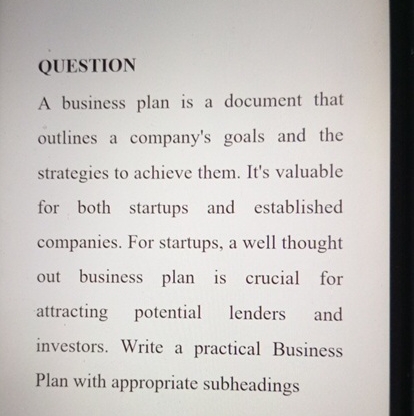  QUESTION A business plan is a document that outlines a company's