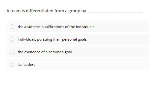  A team is differentiated from a group by the academic qualifications
