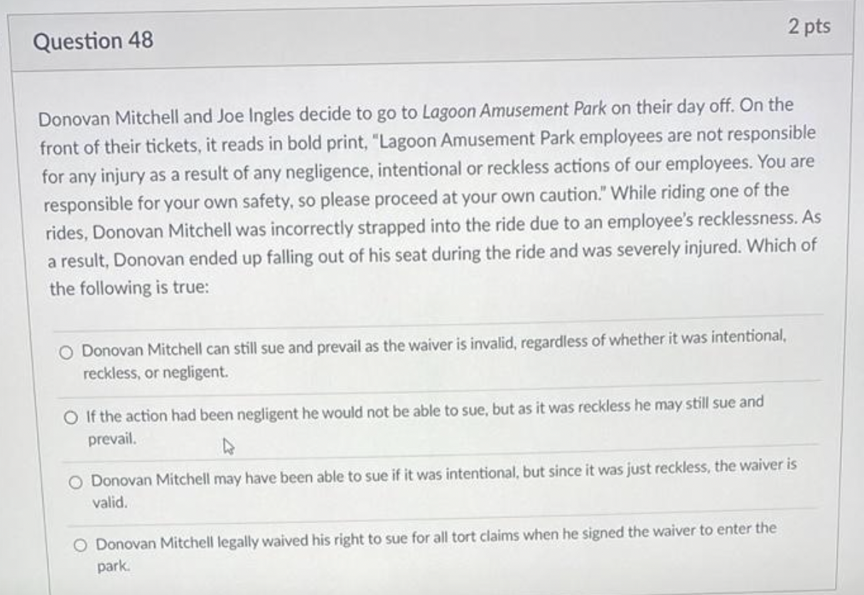  Question 48 2 pts Donovan Mitchell and Joe Ingles decide to