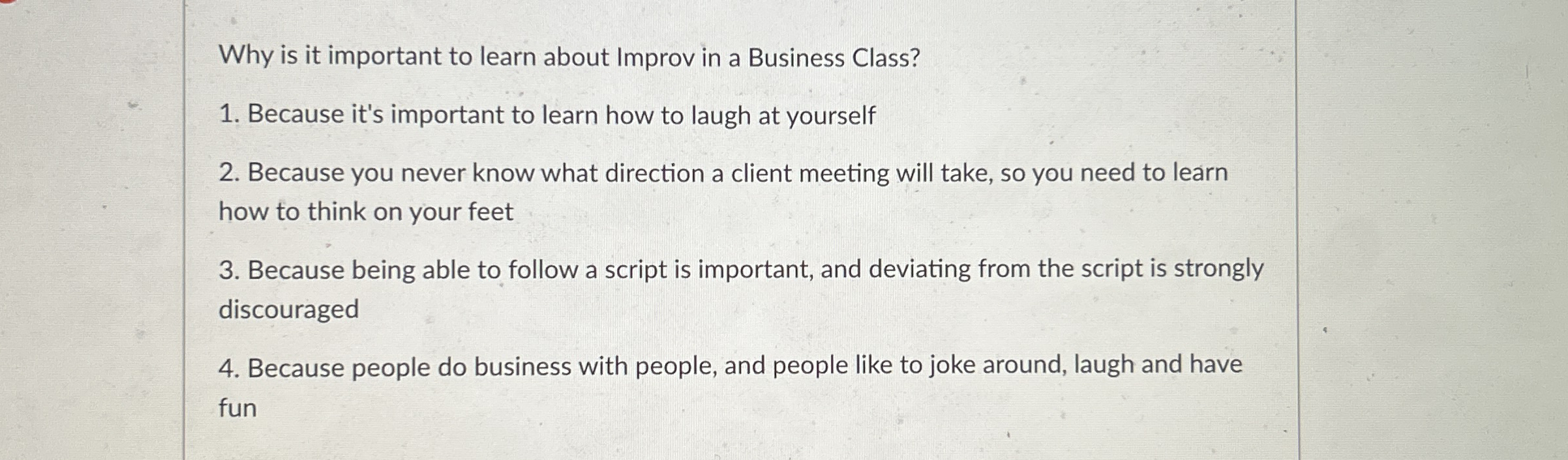  Why is it important to learn about Improv in a Business