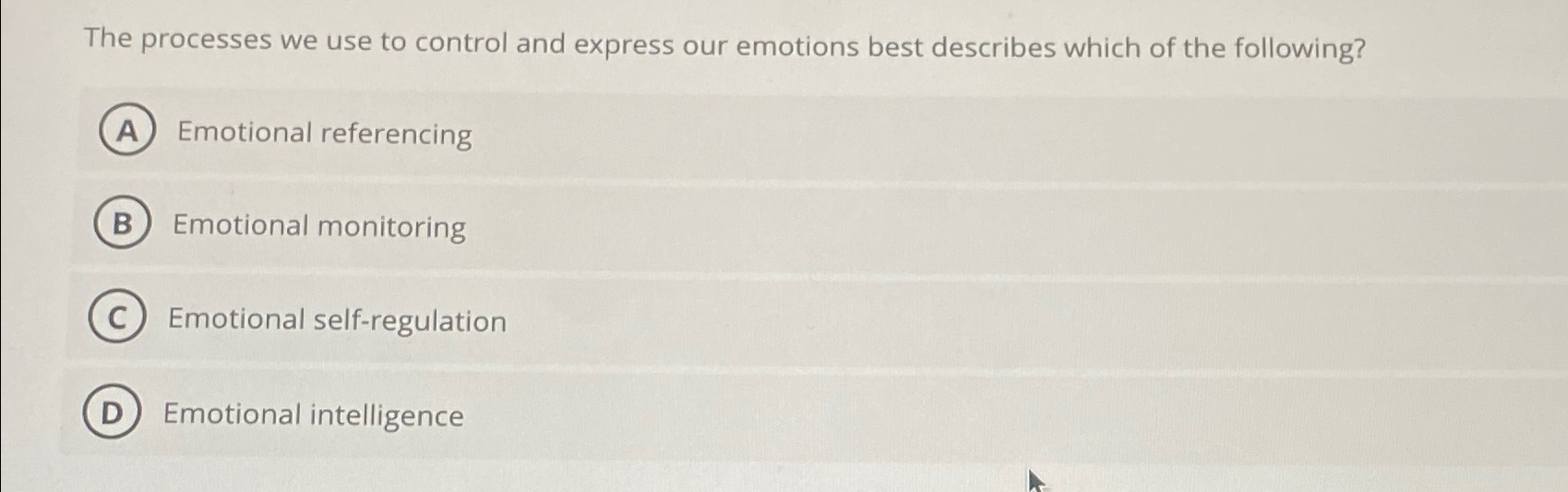  The processes we use to control and express our emotions best