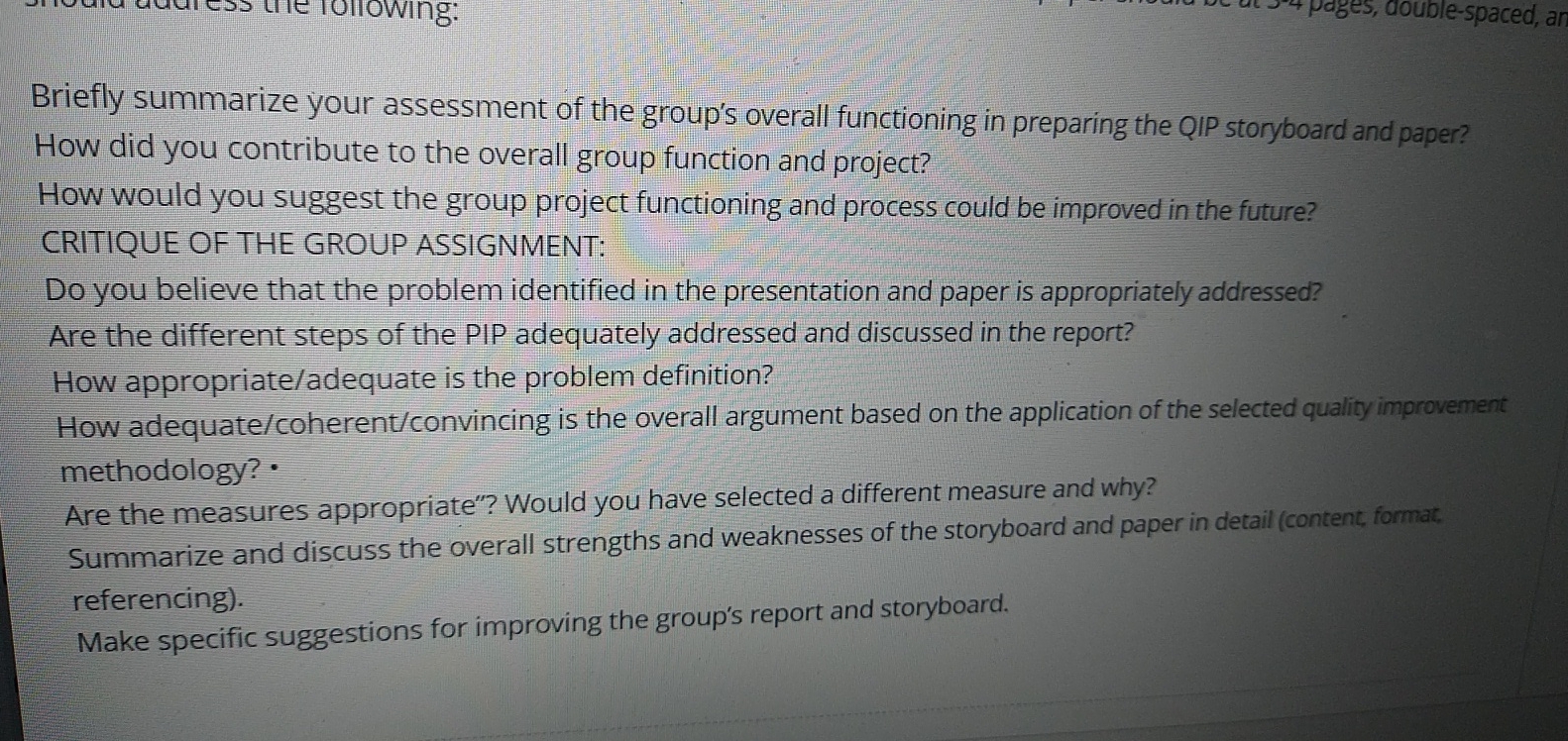  Briefly summarize your assessment of the group's overall functioning in preparing