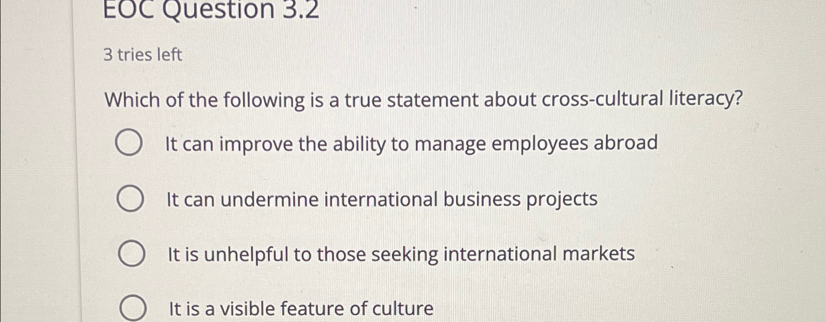  EOC Question 3.2 3 tries left Which of the following is