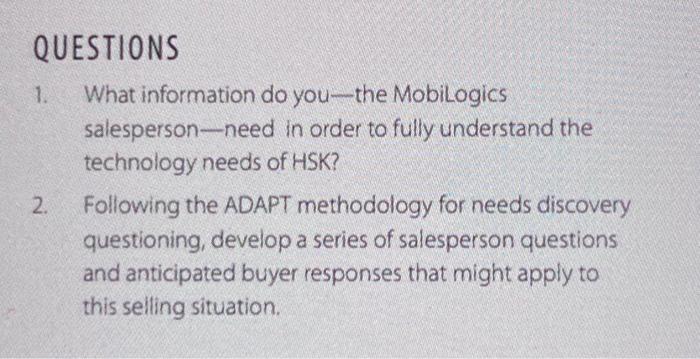 chapter 4 case study Sell 6th edition 1. What information do you