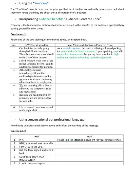  Use precise words/wordings. Exercise no. 3 - Applying direct \& indirect