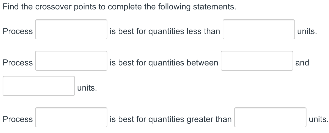 A company would like to evaluate three production processes (A, B, and