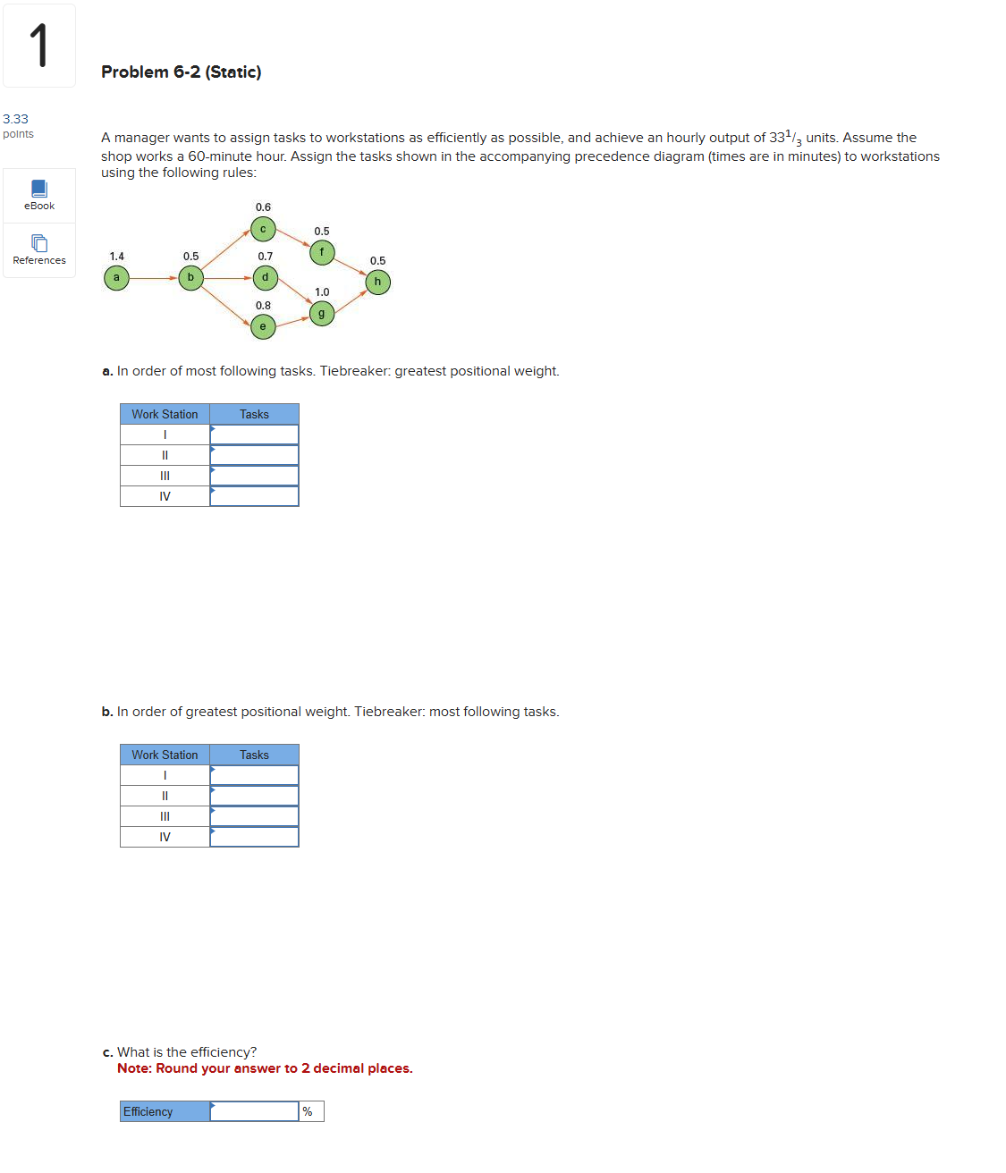  Problem 6-2(Static) 3.33 points a. In order of most following tasks.