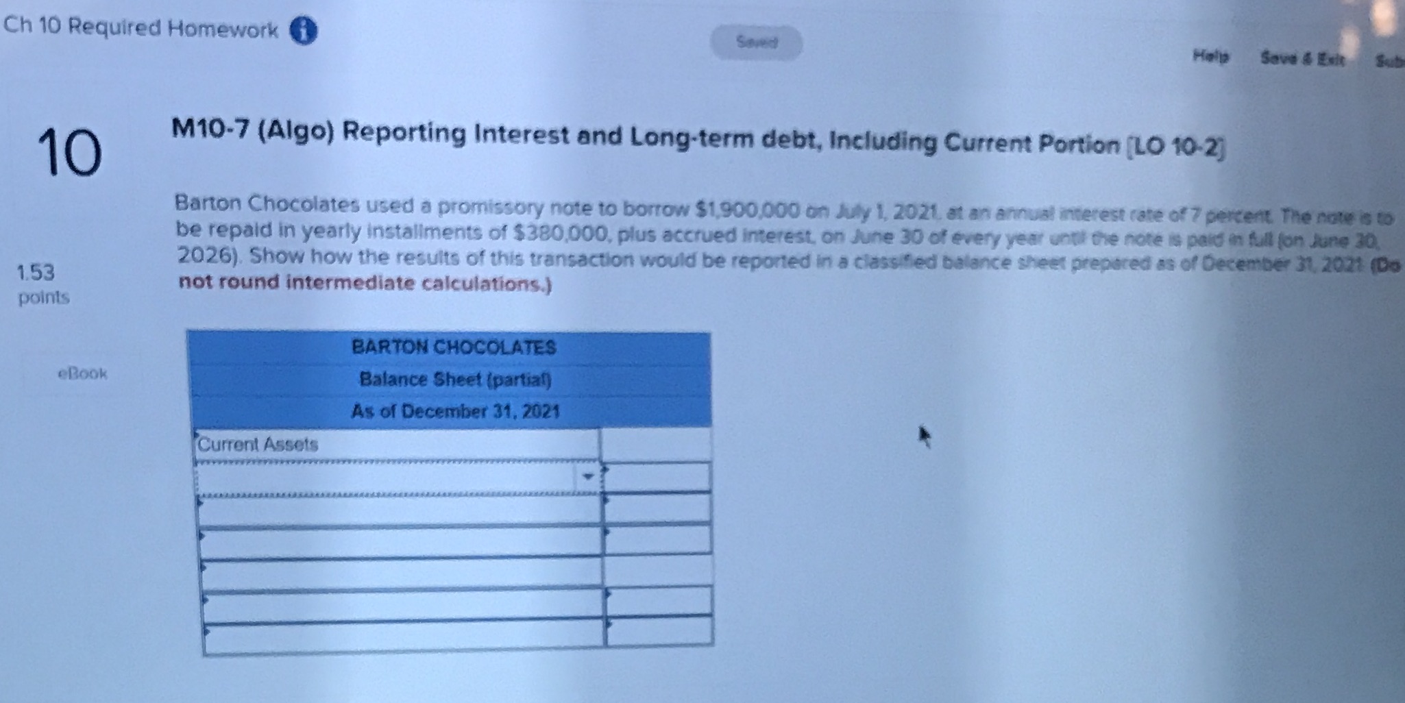 Ch 10 Required Homework Saved Halla Save & Exit Sub 10