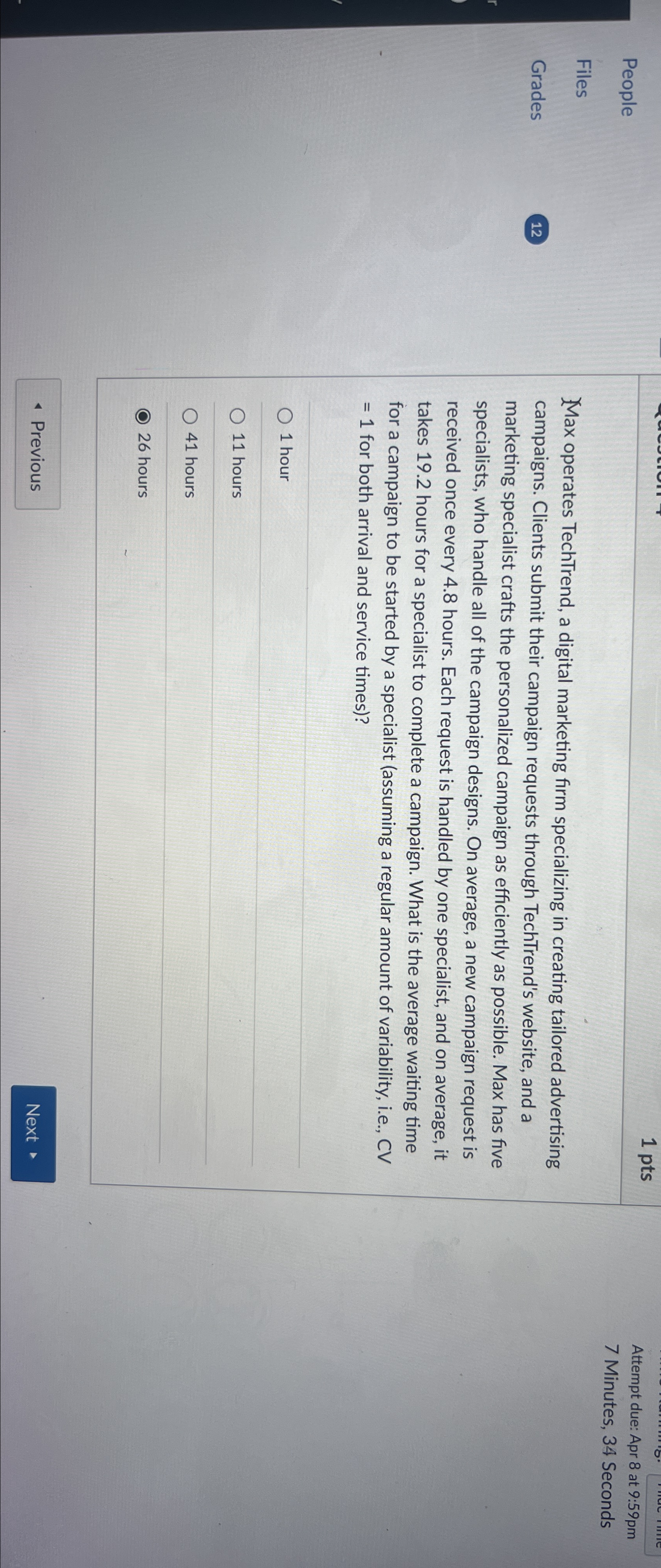  1 pts Attempt due: Apr 8 at 9:59pm Files Grades 12