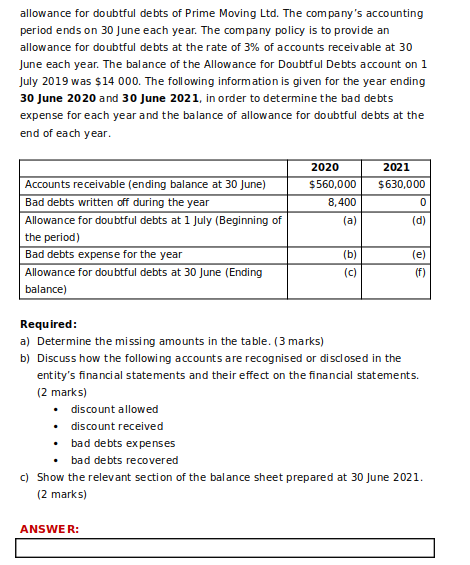(7 marks) The information in the following table relates to the accounts
