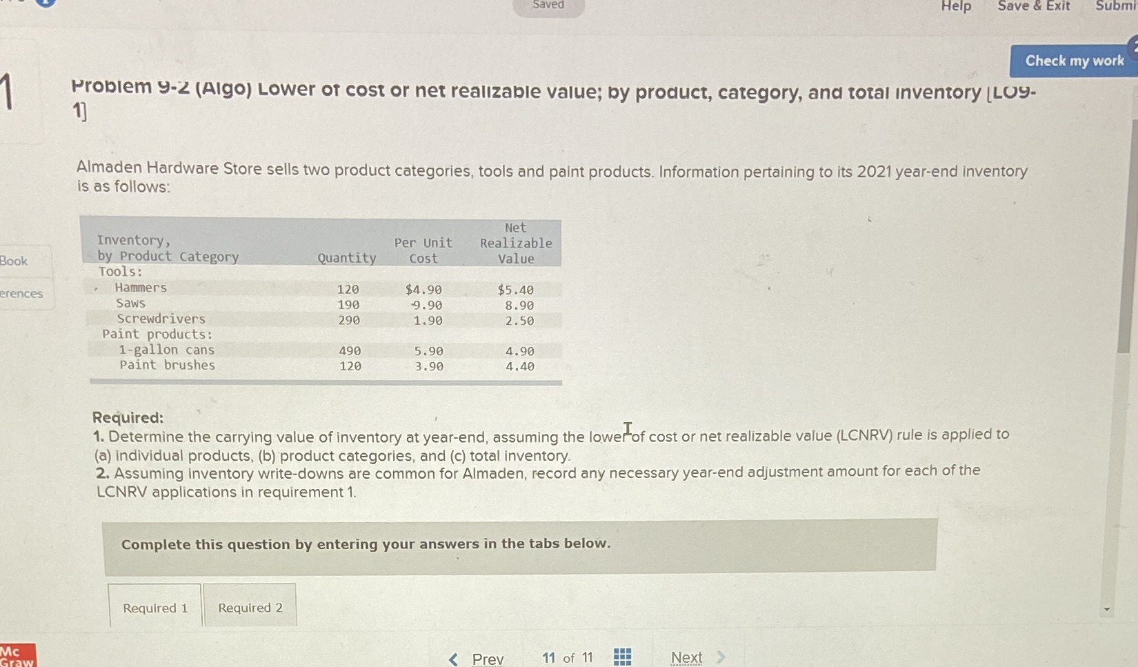  Saved Help Save & Exit Submi Check my work Problem 9-2