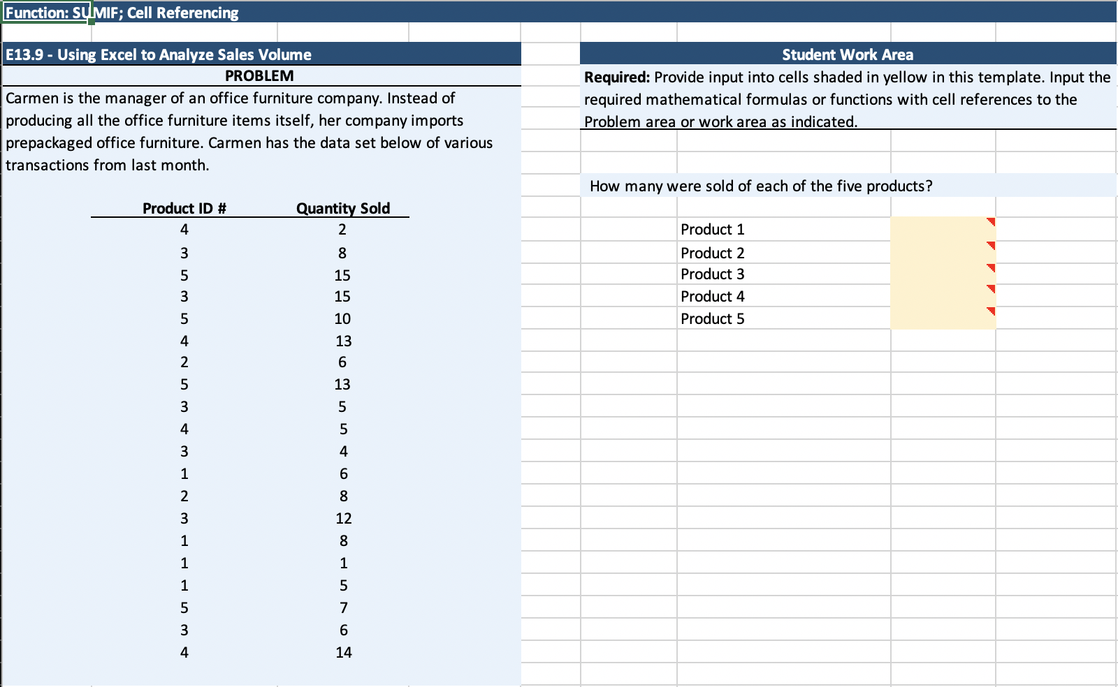  Function: SUMIF; Cell Referencing E13.9 - Using Excel to Analyze Sales