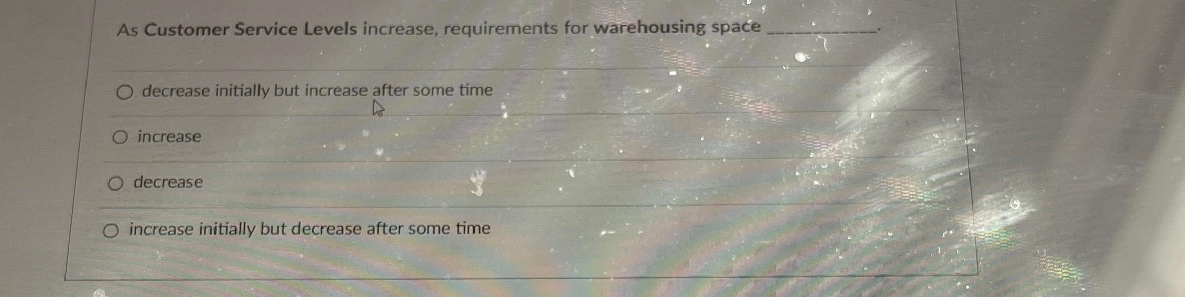  As Customer Service Levels increase, requirements for warehousing space decrease initially