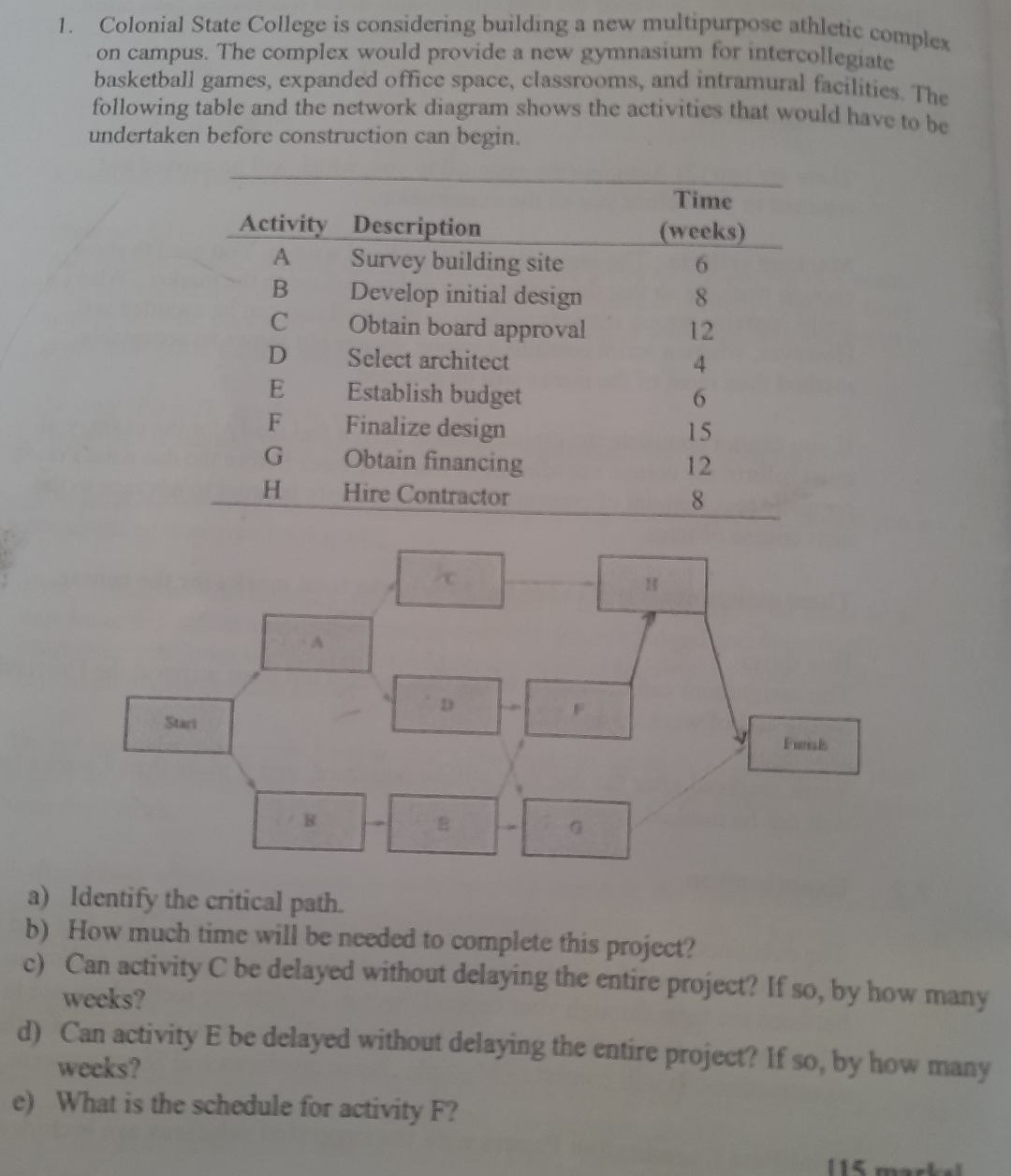  Colonial State College is considering building a new multipurpose athletic complex