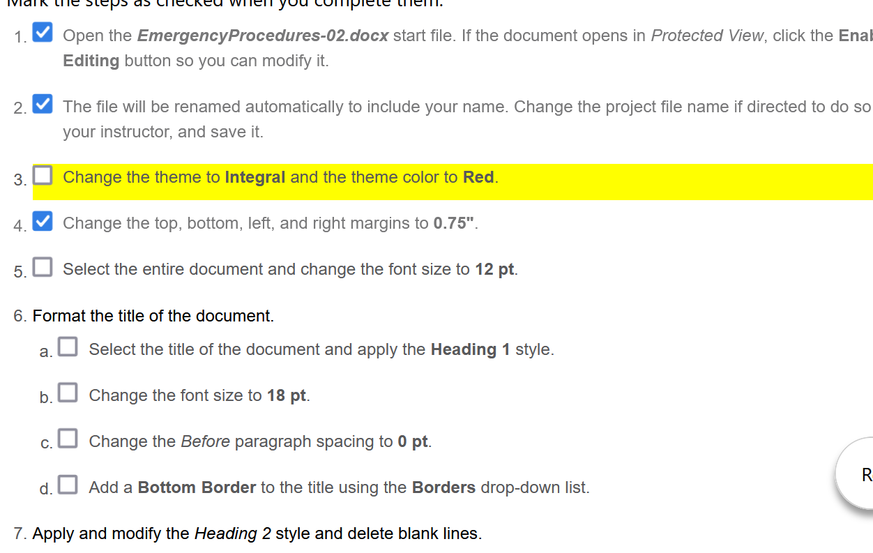  7. Apply and modify the Heading 2 style and delete blank