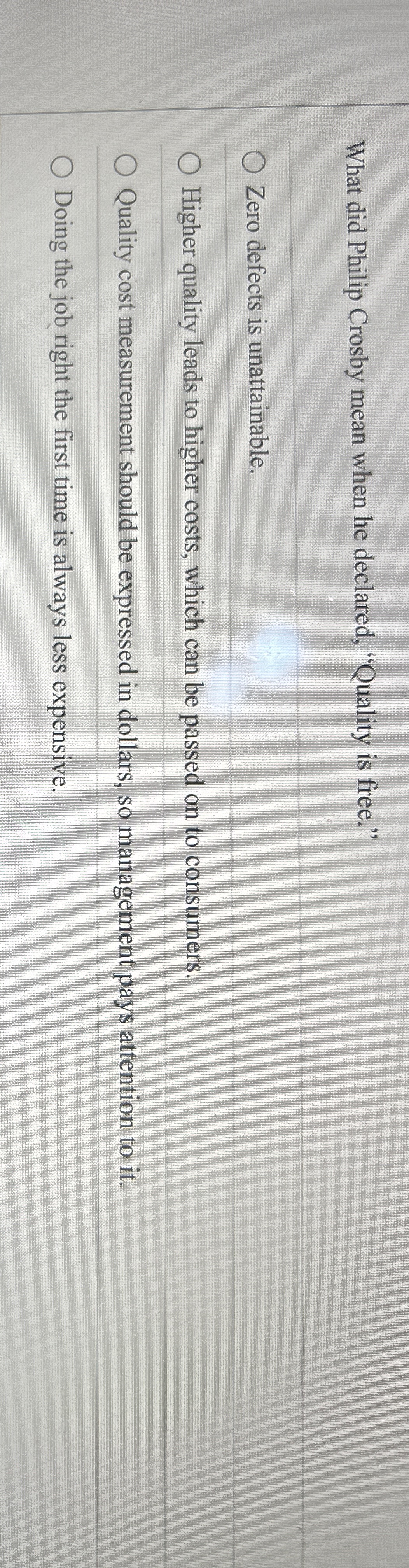  What did Philip Crosby mean when he declared, "Quality is free."