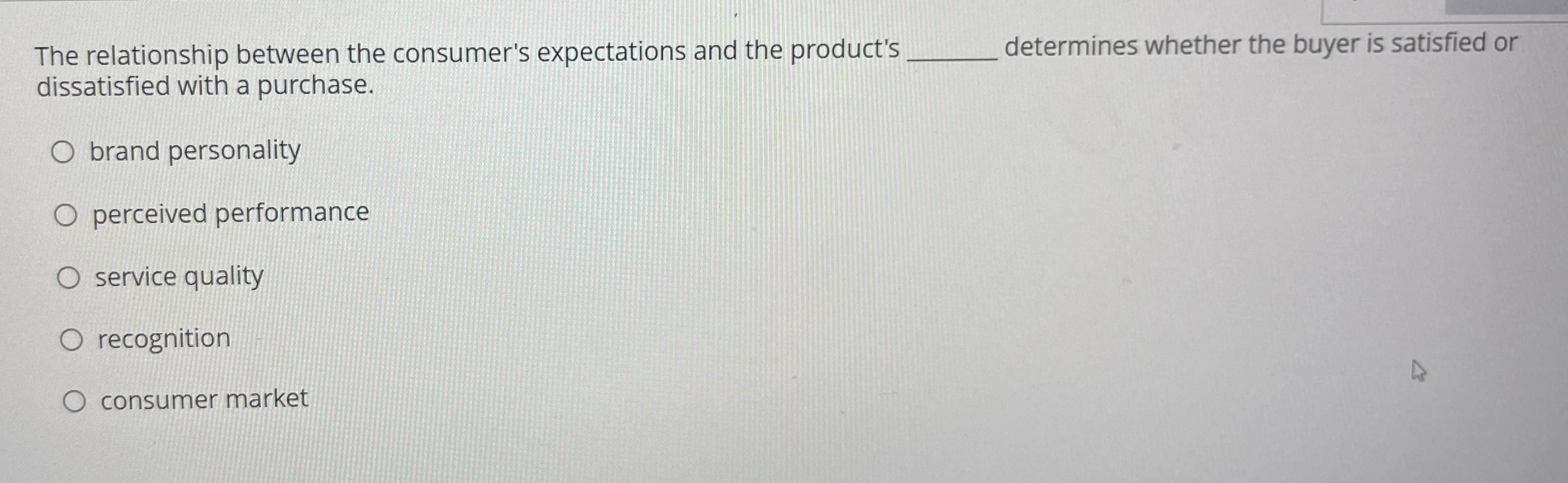 The relationship between the consumer's expectations and the product's determines whether