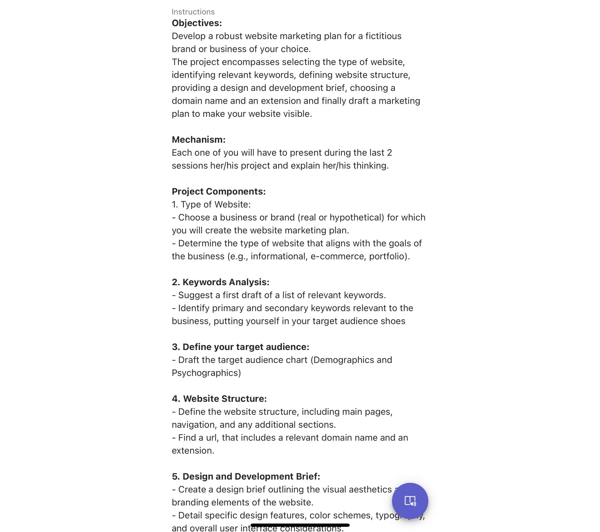  Instructions Objectives: Develop a robust website marketing plan for a fictitious