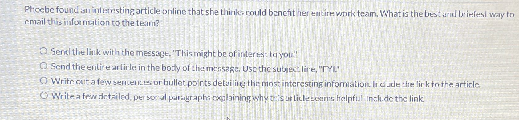  Phoebe found an interesting article online that she thinks could benefit