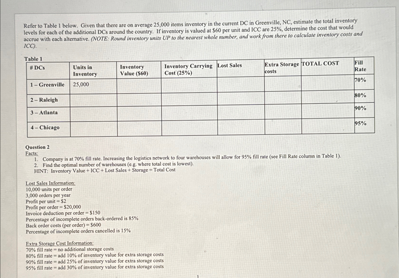  Refer to Table 1 below. Given that there are on average