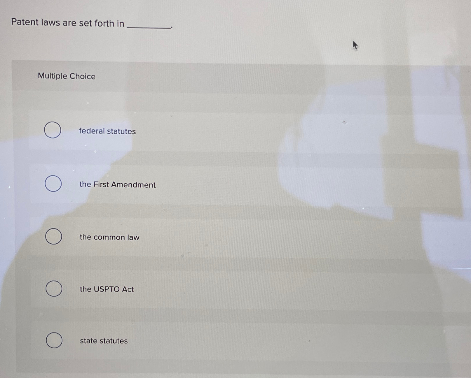  Patent laws are set forth in Multiple Choice federal statutes the