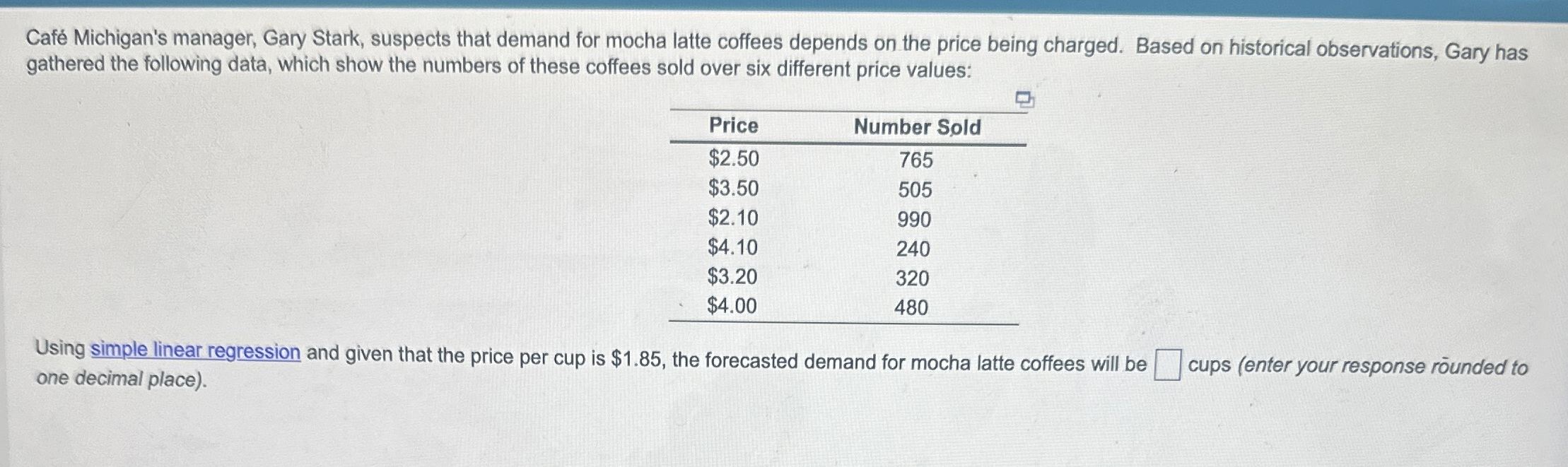  Caf Michigan's manager, Gary Stark, suspects that demand for mocha latte