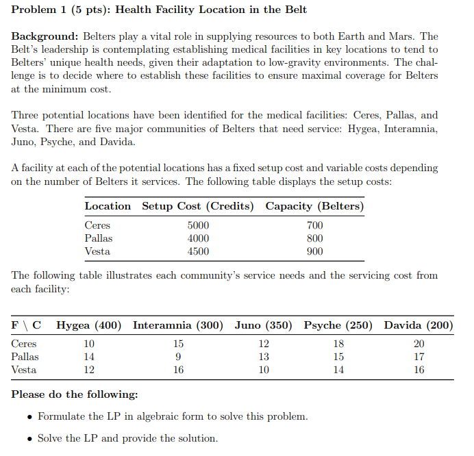 Formulate the LP and Solve Using Excel, use this template Problem 1