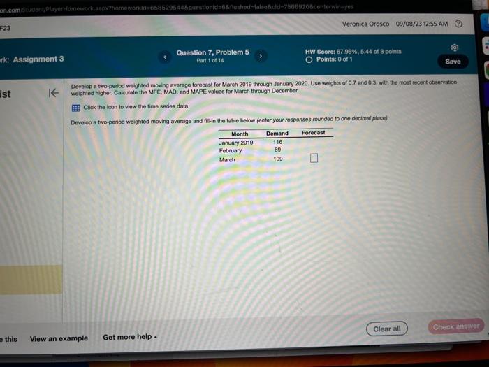  Develop a two-perlod weighted moving average forecast for March 2019 through