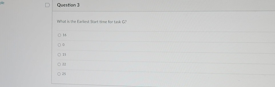  Question 3 What is the Earliest Start time for task G?