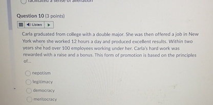  Question 10(3 points) Carla graduated from college with a double major.