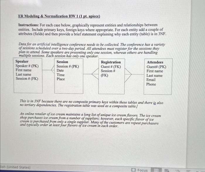 please help me create ER Models for these two questions following the