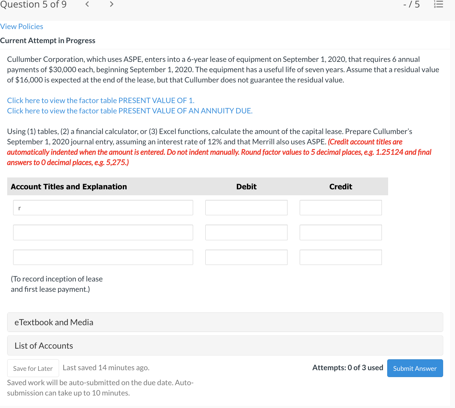 Question 5 of 9 - / 5 E View Policies Current