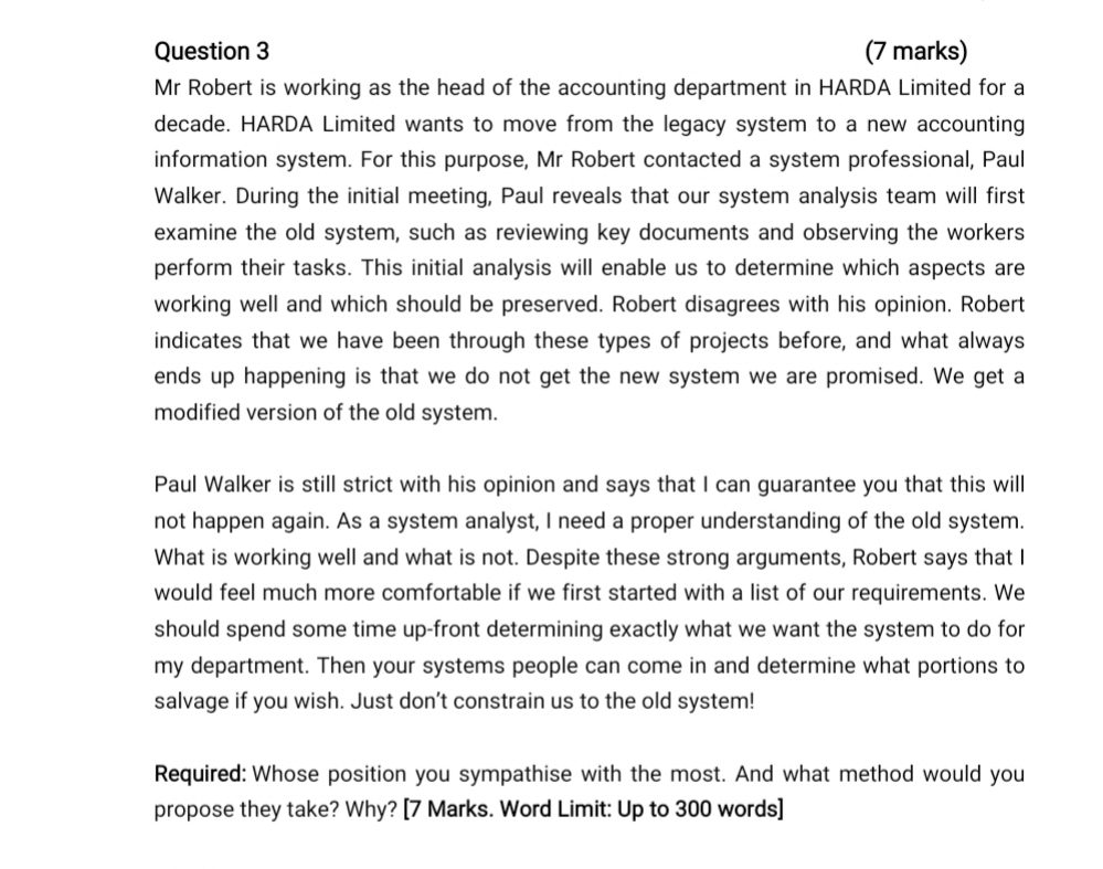strategy information Question 3 (7 marks) Mr Robert is working as the