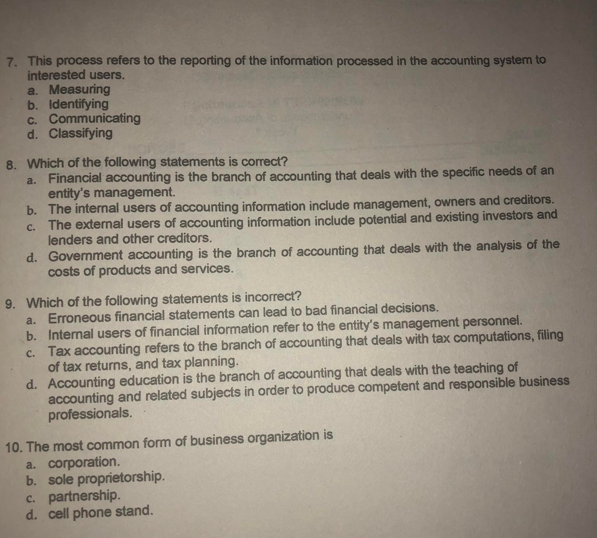 7. This process refers to the reporting of the information processed