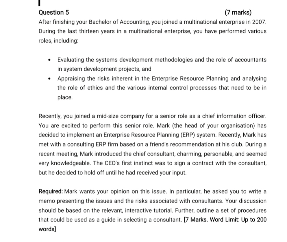 strategy information I Question 5 (7 marks) After finishing your Bachelor of